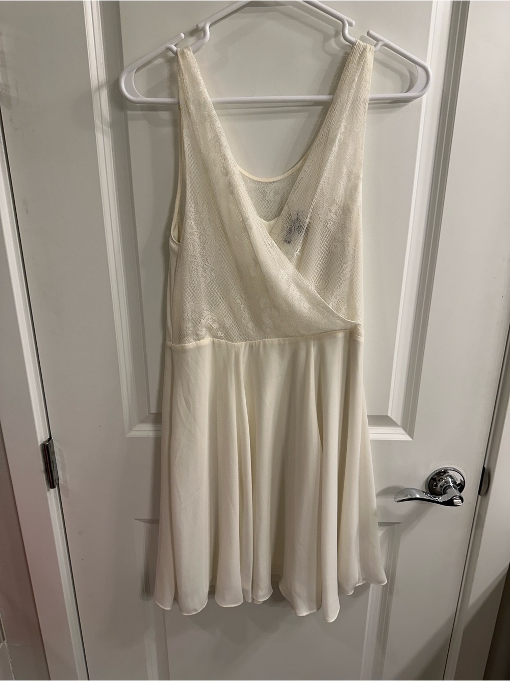 Express Cream Sleeveless V-Neck Fit & Flare Dress - bridal, wedding